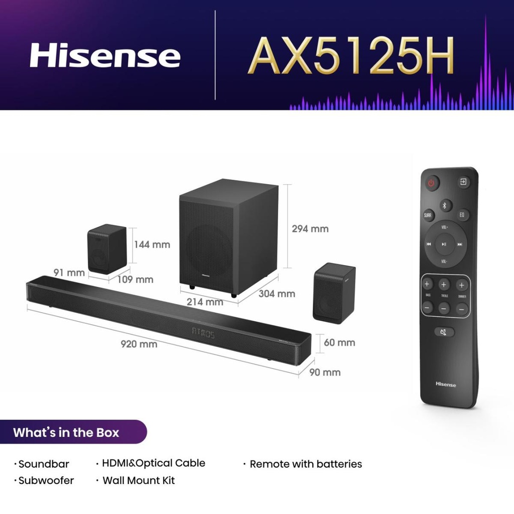 AX5125H Soundbara 5.1.2 Channel 500W