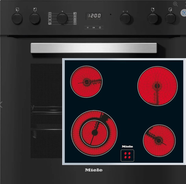 H2457Eobsw+KM6012 Einbauherd und Glaskeramik-Kochfeld Set